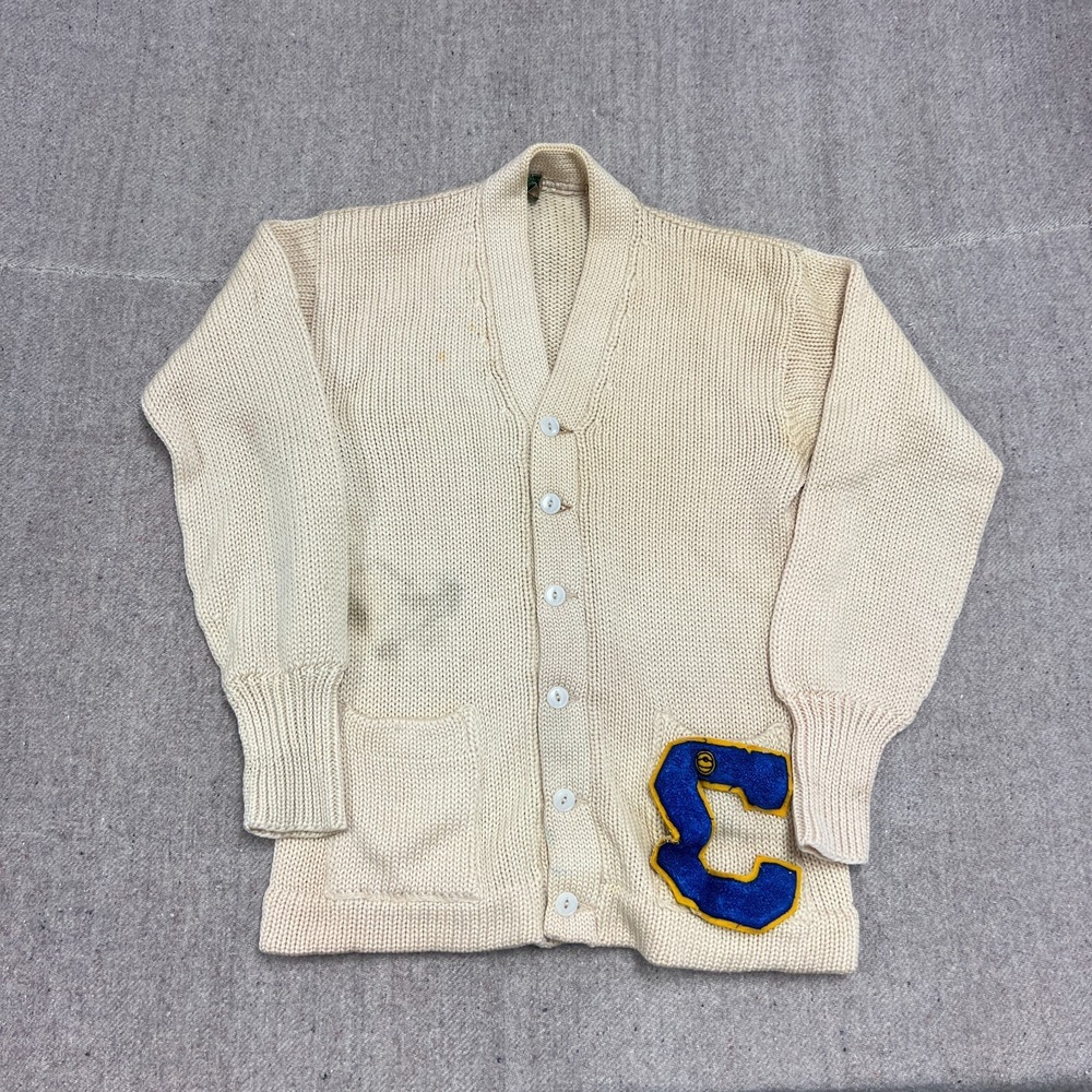 Vintage Letterman Cardigan Mens Medium White 1940s Kagen's‎